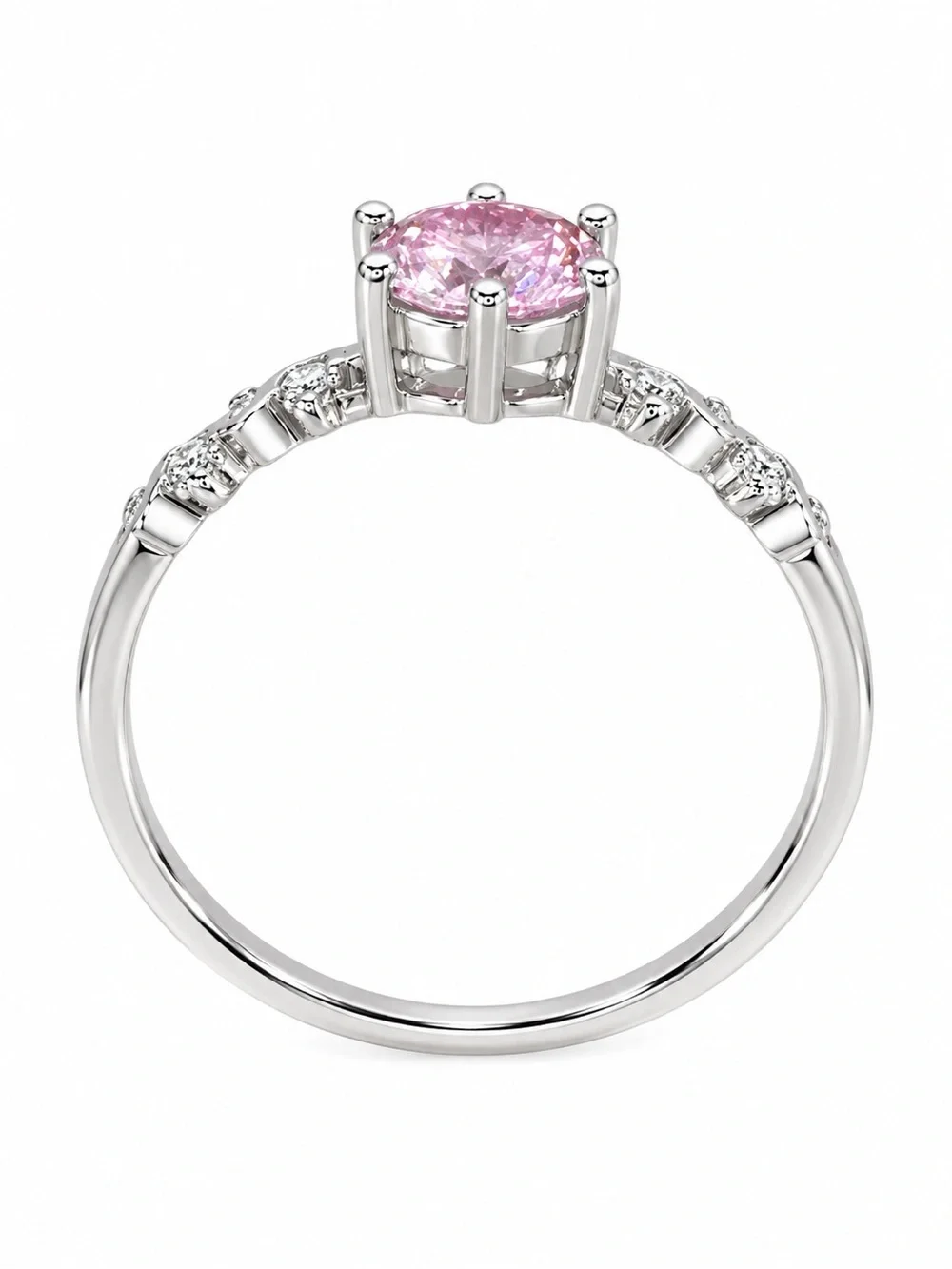 1CT Sakura Pink Moissanite Ring Size 9 GRA Certified Round Brilliant